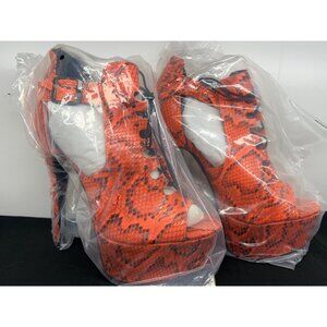 Dollhouse Womens Metro Orange Snakeskin Print Peep-Toe Platform Heels Size 8